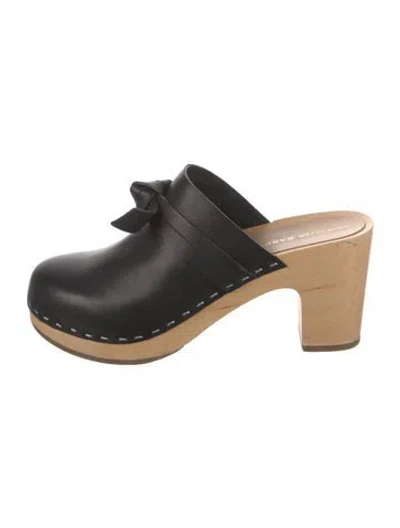 Pre-owned Loeffler Randall Leather Bow Accents Mules In Black