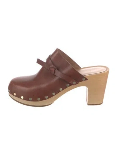Pre-owned Loeffler Randall Leather Bow Accents Mules In Brown