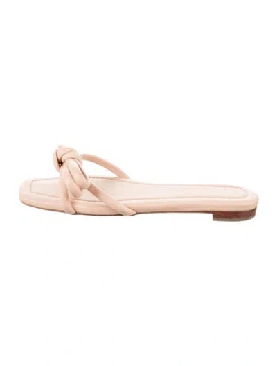 Pre-owned Loeffler Randall Leather Bow Accents Slides In Neutral