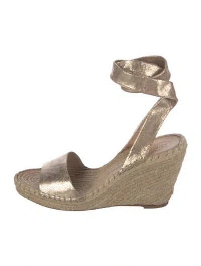 Pre-owned Loeffler Randall Leather Braided Accents Espadrilles In Metallic/neutrals