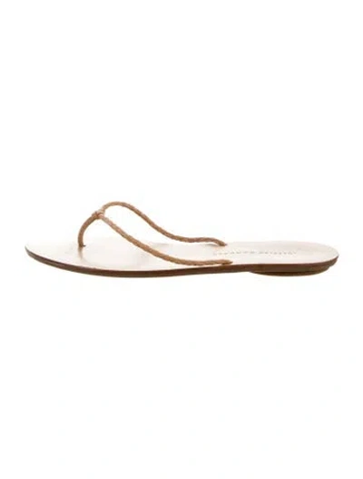 Pre-owned Loeffler Randall Leather Braided Accents Flip Flops In Neutral