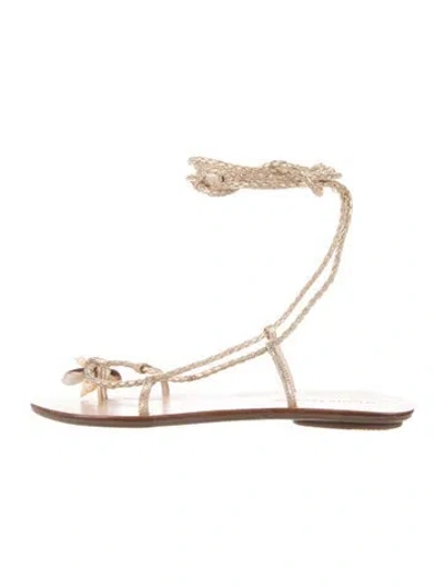 Pre-owned Loeffler Randall Leather Braided Accents Gladiator Sandals In Gold