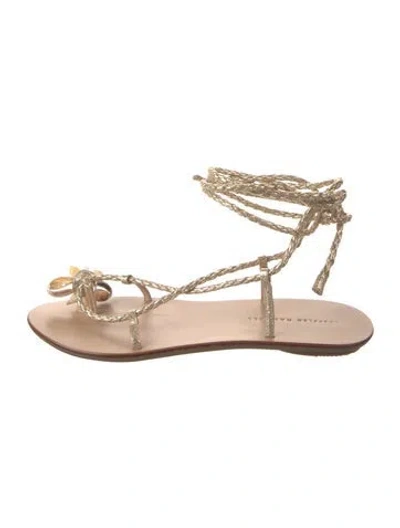 Pre-owned Loeffler Randall Leather Braided Accents Gladiator Sandals In Gold