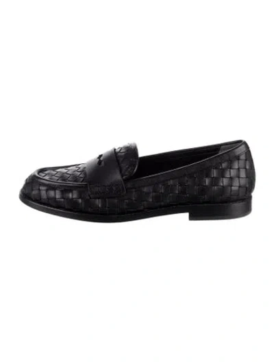 Pre-owned Loeffler Randall Leather Braided Accents Loafers In Black