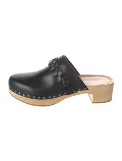 Pre-owned Loeffler Randall Leather Braided Accents Mules In Black