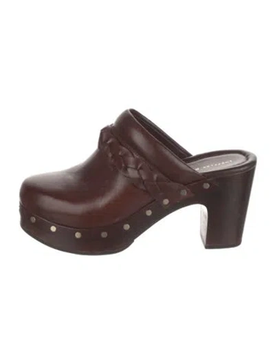 Pre-owned Loeffler Randall Leather Braided Accents Mules In Brown