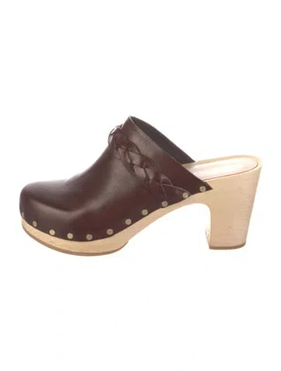 Pre-owned Loeffler Randall Leather Braided Accents Mules In Brown