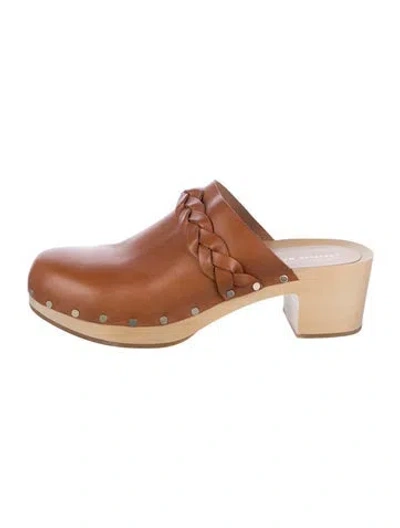 Pre-owned Loeffler Randall Leather Braided Accents Mules In Brown/neutrals