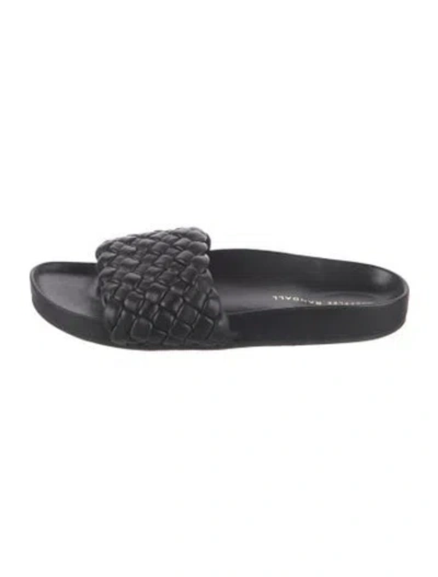 Pre-owned Loeffler Randall Leather Braided Accents Slides In Black