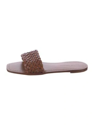 Pre-owned Loeffler Randall Leather Braided Accents Slides In Brown