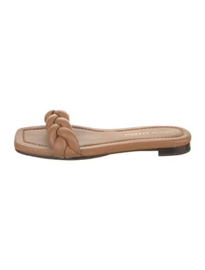 Pre-owned Loeffler Randall Leather Braided Accents Slides In Brown