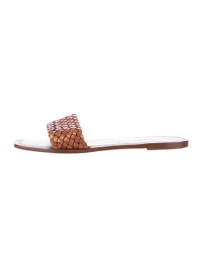 Pre-owned Loeffler Randall Leather Braided Accents Slides In Brown