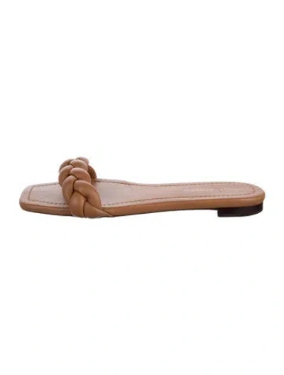 Pre-owned Loeffler Randall Leather Braided Accents Slides In Brown