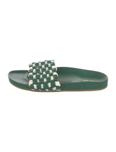 Pre-owned Loeffler Randall Leather Braided Accents Slides In Green