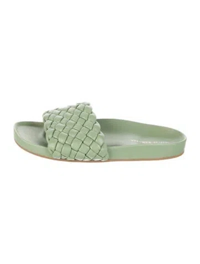Pre-owned Loeffler Randall Leather Braided Accents Slides In Green