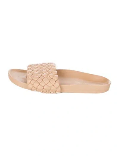 Pre-owned Loeffler Randall Leather Braided Accents Slides In Neutrals