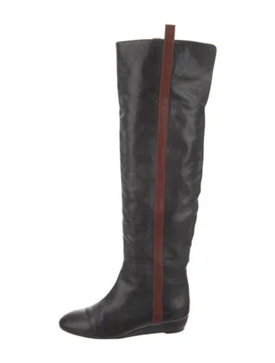 Pre-owned Loeffler Randall Leather Colorblock Pattern Boots In Black