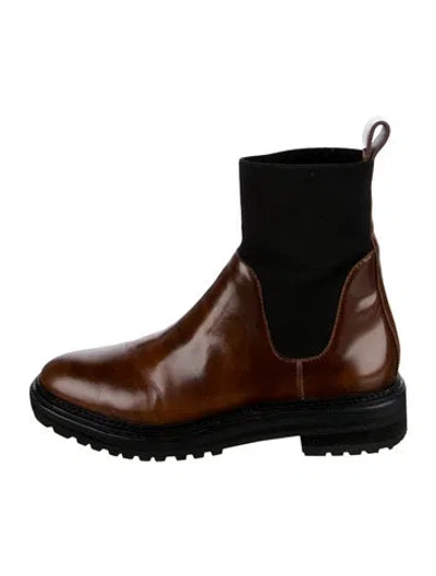 Pre-owned Loeffler Randall Leather Colorblock Pattern Chelsea Boots In Brown