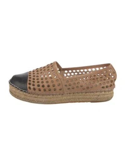 Pre-owned Loeffler Randall Leather Colorblock Pattern Espadrilles In Neutral