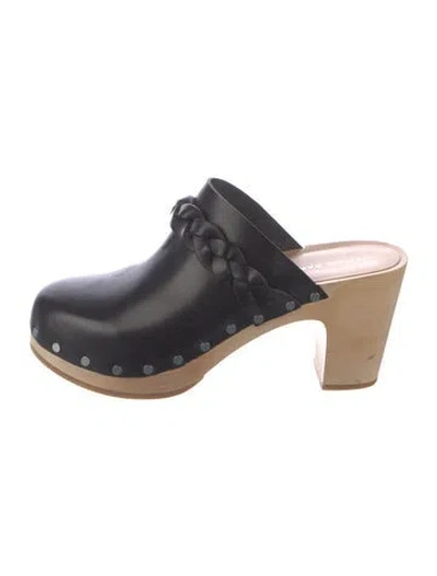 Pre-owned Loeffler Randall Leather Colorblock Pattern Mules In Black