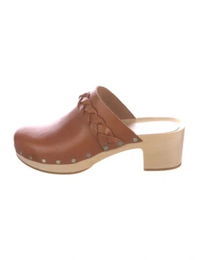 Pre-owned Loeffler Randall Leather Colorblock Pattern Mules In Brown