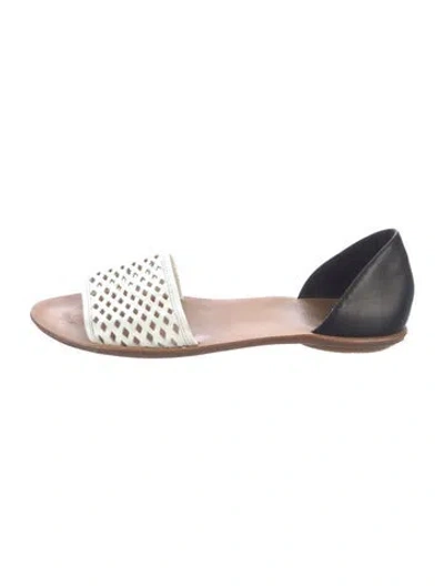 Pre-owned Loeffler Randall Leather Colorblock Pattern Slides In Black