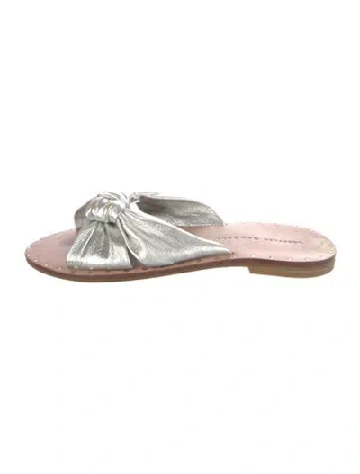 Pre-owned Loeffler Randall Leather Colorblock Pattern Slides In Silver