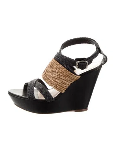 Pre-owned Loeffler Randall Leather Colorblock Pattern Slingback Sandals In Black