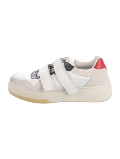 Pre-owned Loeffler Randall Leather Colorblock Pattern Sneakers In White