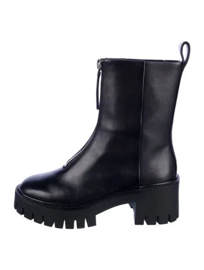Pre-owned Loeffler Randall Leather Combat Boots In Black