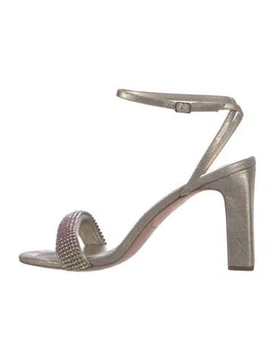 Pre-owned Loeffler Randall Leather Crystal Embellishments Sandals In Silver
