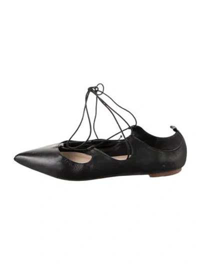 Pre-owned Loeffler Randall Leather Cutout Accent Ballet Flats In Black