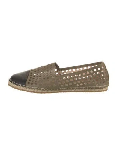 Pre-owned Loeffler Randall Leather Cutout Accent Espadrilles In Green