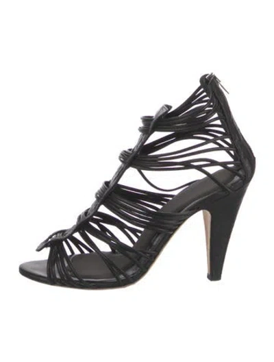 Pre-owned Loeffler Randall Leather Cutout Accent Gladiator Sandals In Black