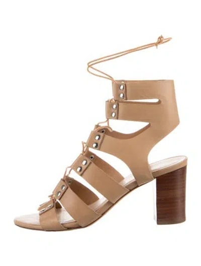 Pre-owned Loeffler Randall Leather Cutout Accent Gladiator Sandals In Neutral