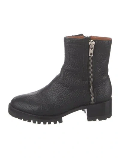 Pre-owned Loeffler Randall Leather Faux Fur Trim Moto Boots In Black