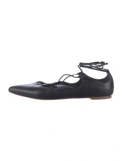 Pre-owned Loeffler Randall Leather Flats In Black