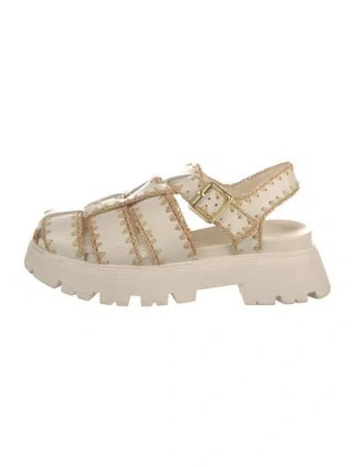 Pre-owned Loeffler Randall Leather Flats In Neutrals