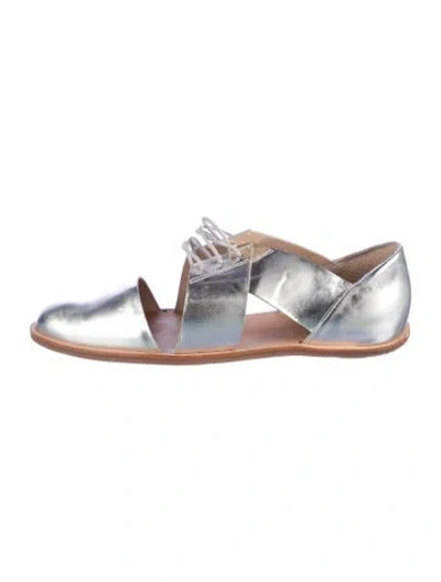 Pre-owned Loeffler Randall Leather Flats In Silver