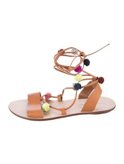 Pre-owned Loeffler Randall Leather Floral Print Gladiator Sandals In Brown