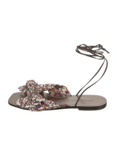 Pre-owned Loeffler Randall Leather Floral Print Gladiator Sandals In Brown