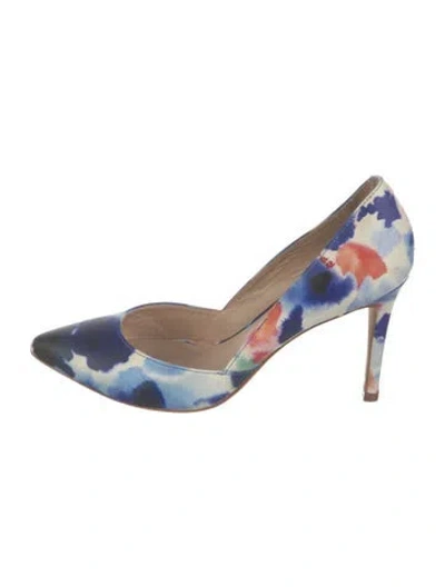 Pre-owned Loeffler Randall Leather Floral Print Pumps In Blue