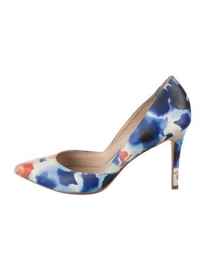 Pre-owned Loeffler Randall Leather Floral Print Pumps In Blue