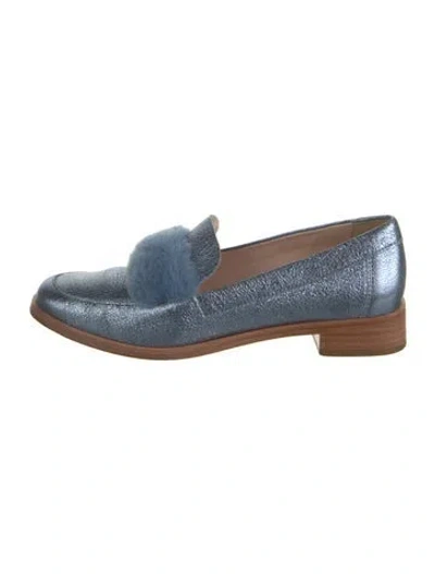 Pre-owned Loeffler Randall Leather Fur Trim Loafers