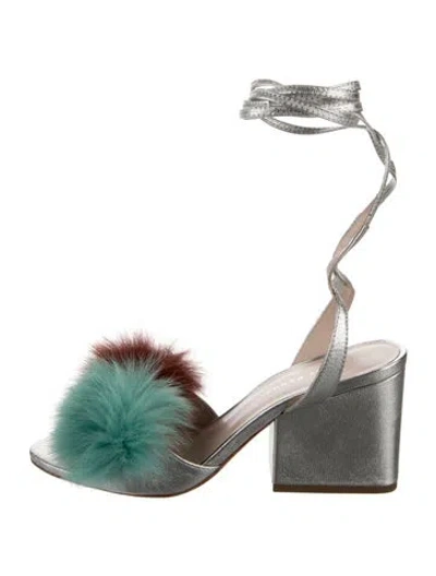 Pre-owned Loeffler Randall Leather Fur Trim Slingback Pumps
