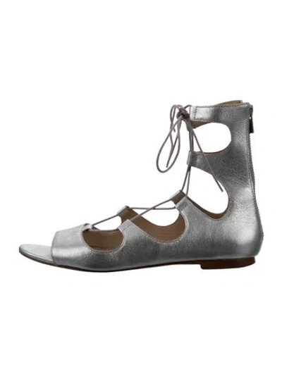 Pre-owned Loeffler Randall Leather Gladiator Sandals In Silver