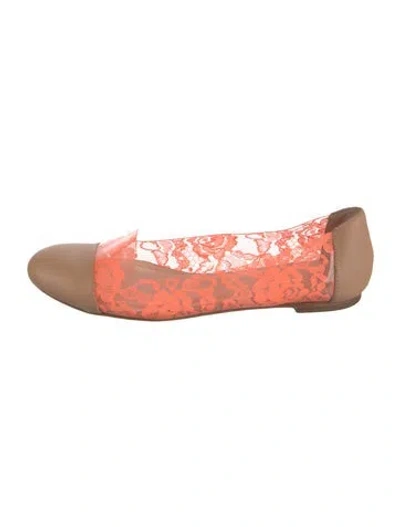 Pre-owned Loeffler Randall Leather Lace Pattern Ballet Flats In Orange