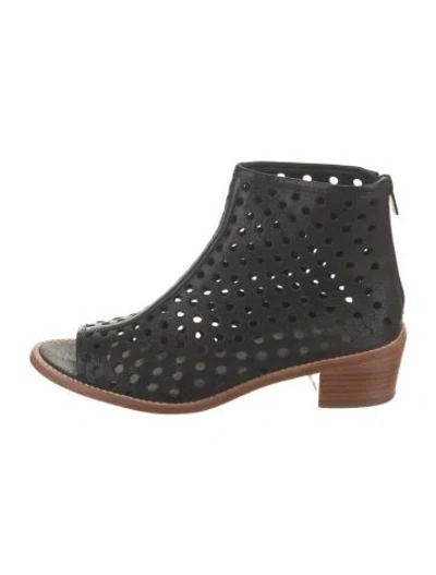 Pre-owned Loeffler Randall Leather Lasercut Accents Boots In Black