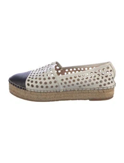 Pre-owned Loeffler Randall Leather Lasercut Accents Espadrilles In White