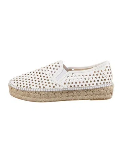 Pre-owned Loeffler Randall Leather Lasercut Accents Espadrilles In White